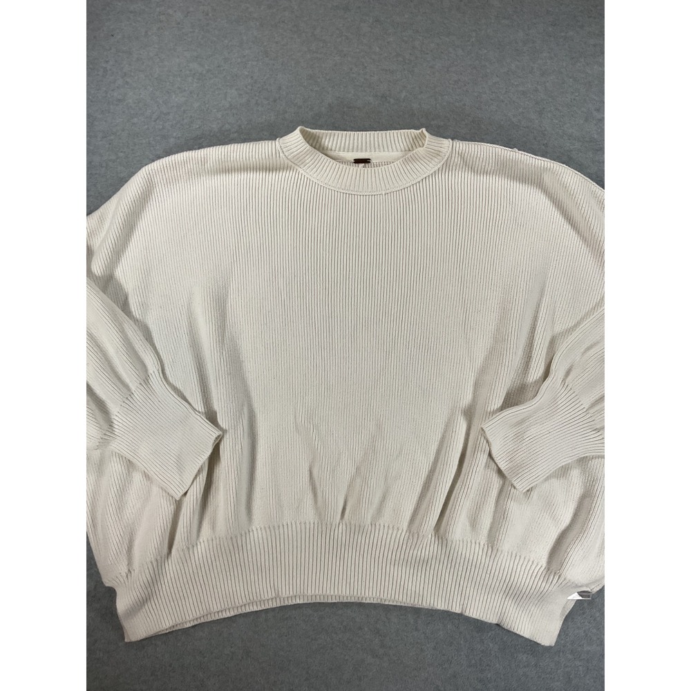Free People Ottoman Slouchy Tunic Ribbed Knit Sweater Ivory Cream Small 2841